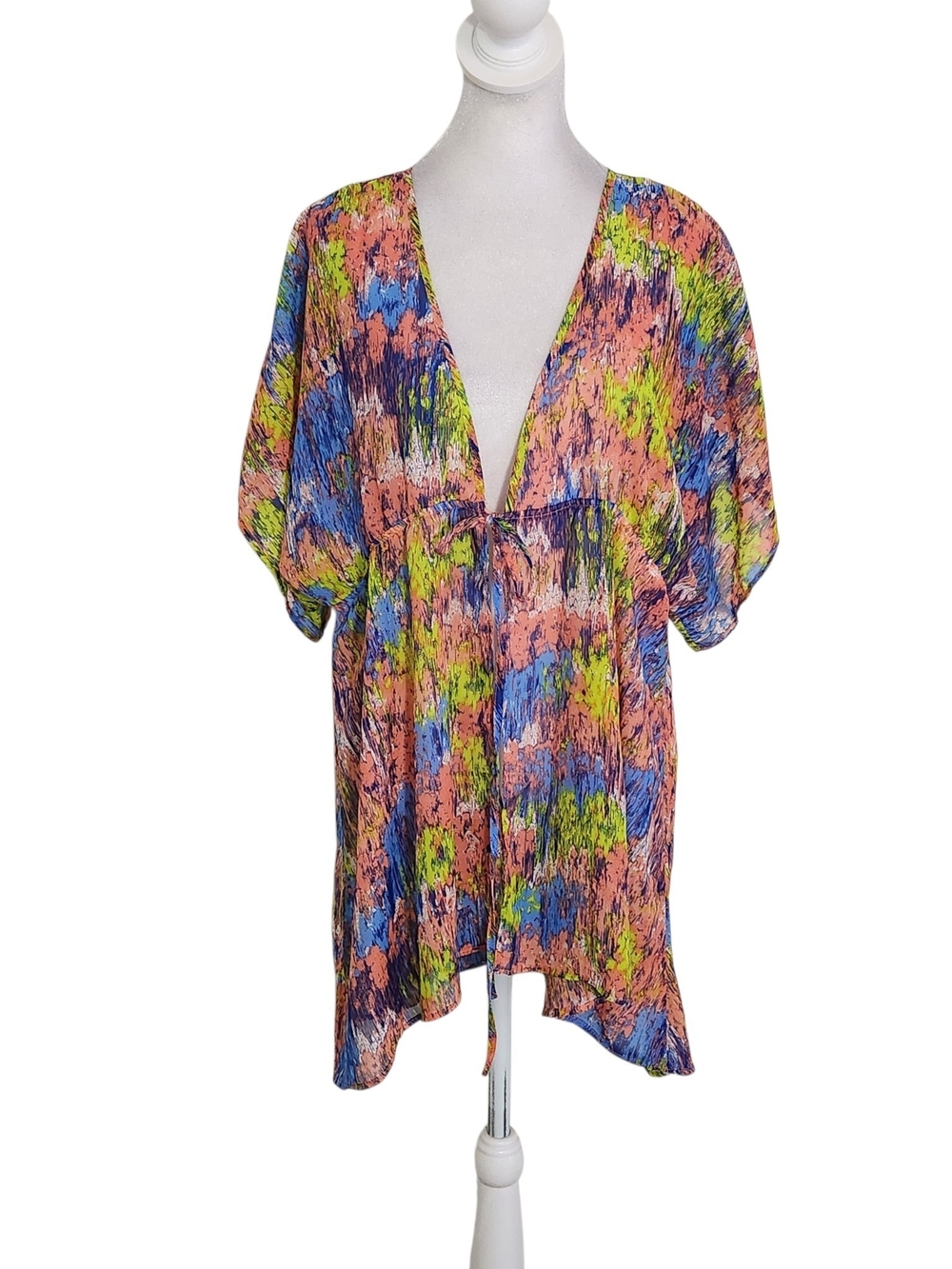 Francesca's Multicolor Sheer Tie Front Kimono Size Medium/Large